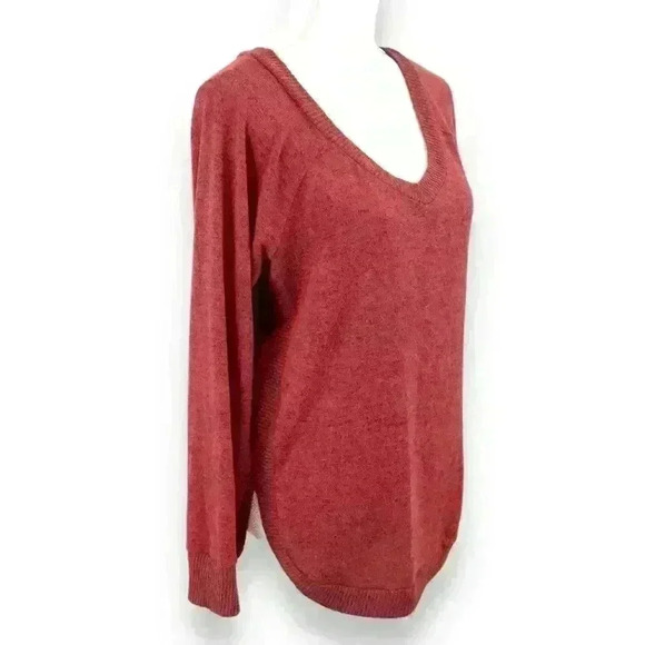 Derek Heart Red Black Heather Curved Hem V Neck Long Sleeve Sweater Size Large - Picture 6 of 8